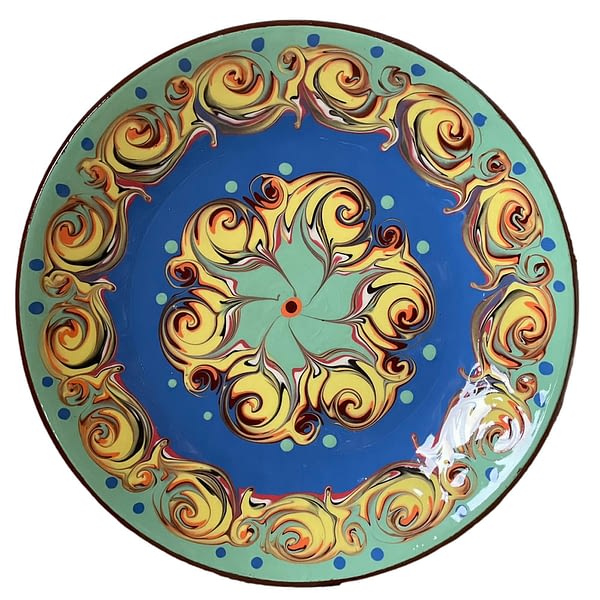 Blue and Green Rose Plate