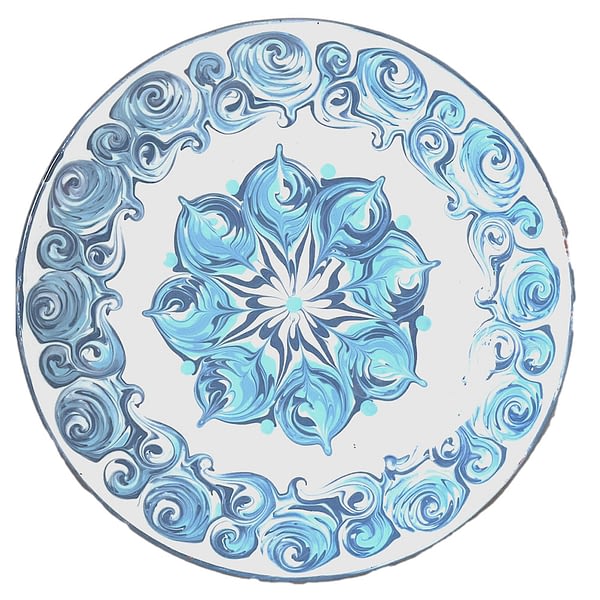 White and Blue Rose Plate