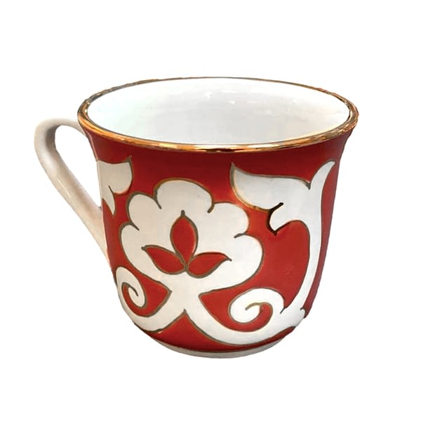 Pahta Red, White, and Gold Uzbek Coffee Mug