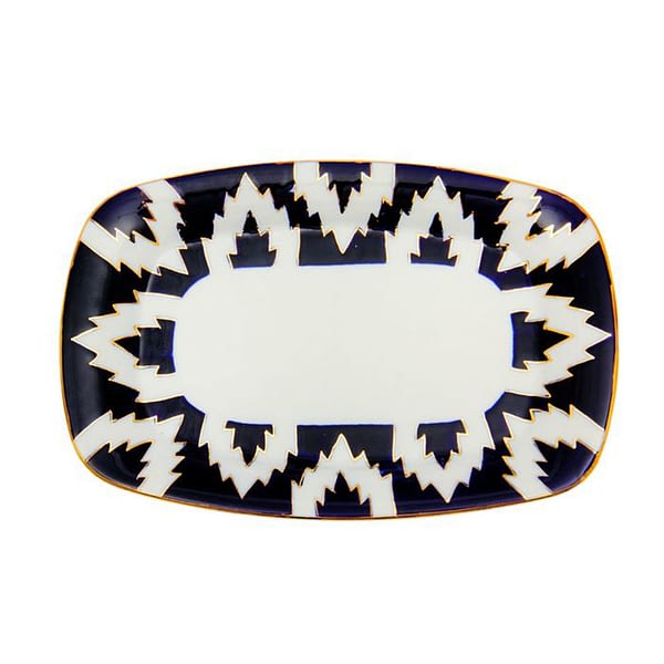 Atlas Blue, White and Gold Rectangular Plate