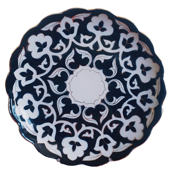 Pahta Blue, White and Gold Uzbek Serving Plate