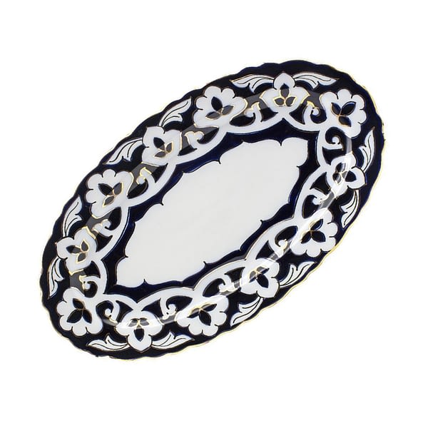 Pahta Blue, White and Gold Oval Plate