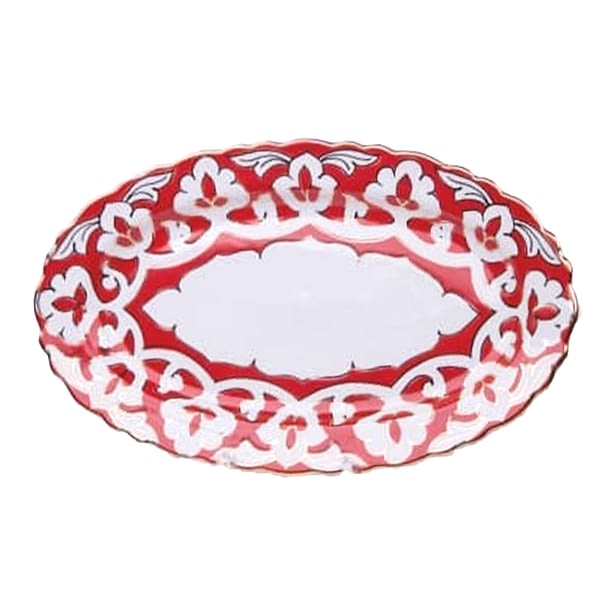 Pahta Red, White and Gold Oval Plate