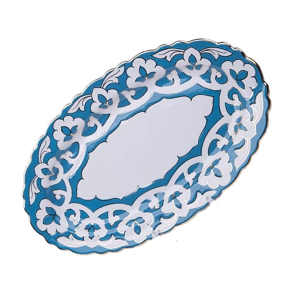 Pahta Turquoise, White and Gold Oval Plate