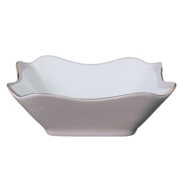 White and Gold Square Porcelain Salad Bowl