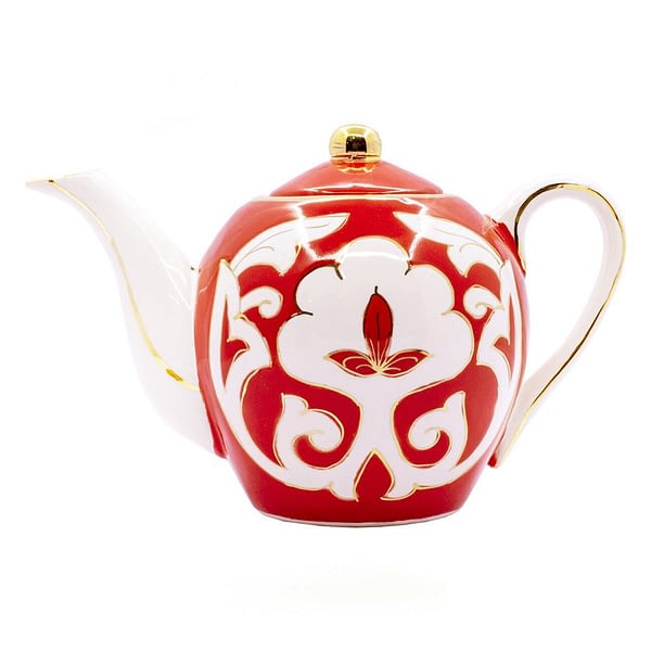 Pahta Red, White, and Gold Round Teapot