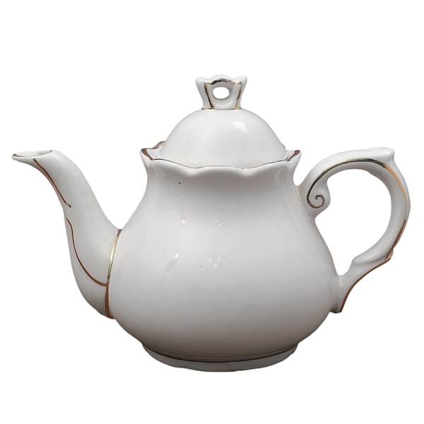 White and Gold Traditional Tall Teapot